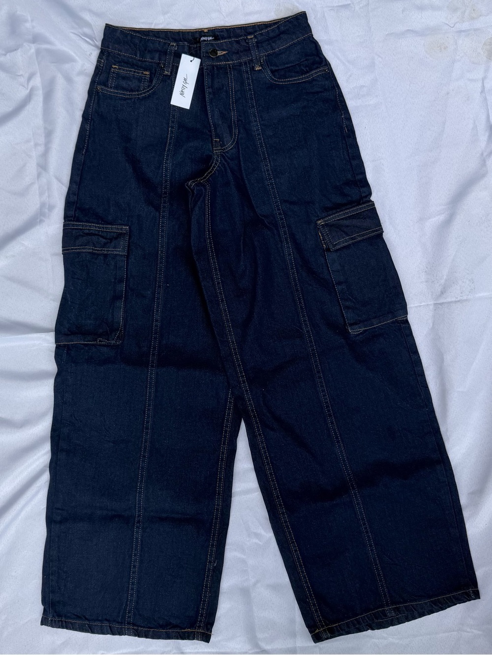 NWT size 0 Nasty Gal Dark Indigo Cargo Denim Pants